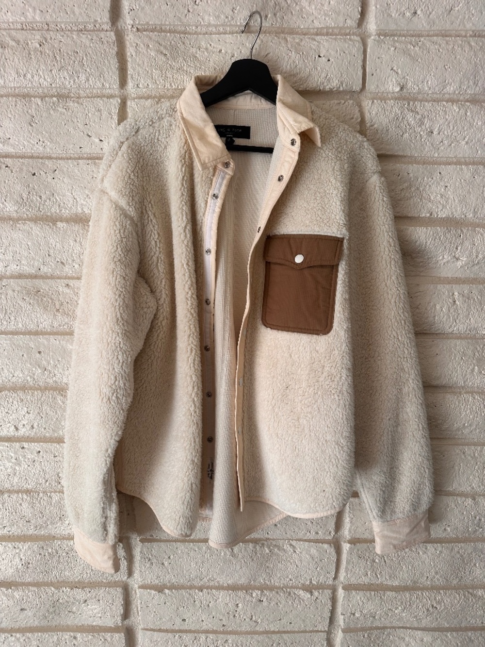 Rag & Bone Waffle-Backed Polar Fleece / Eliot Sherpa Snap Shirt Jack (size M)